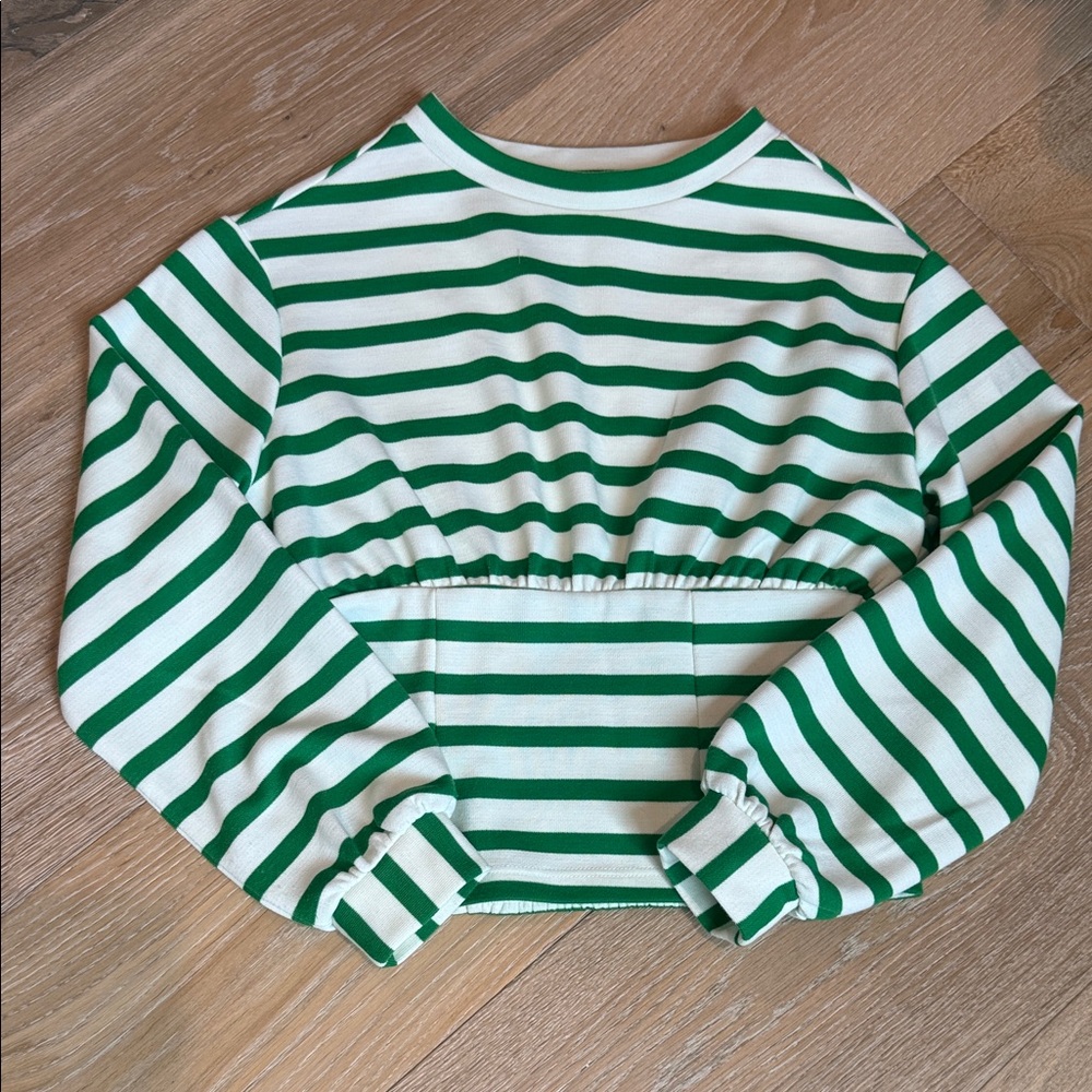 Anthropologie Maeve Green and White Striped Top